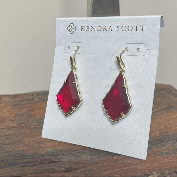 NWT Kendra Scott Small Faceted Alex Drop Earrings Gold Cranberry Illusion! - Picture 3 of 5